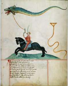 Un chevalier tenant un cerf volant dragon Page de manuscrit de l