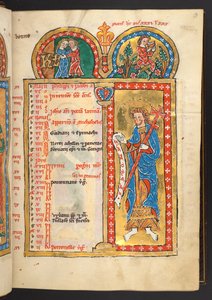 Mai, des 12 pages du calendrier en or et en couleurs, avec des cadres architecturaux contenant chacun un signe du zodiaque, un apôtre et un travail du mois