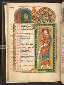 Octobre. 12 pages de calendrier en or et en couleurs, avec des cadres architecturaux contenant chacun un signe du zodiaque, un apôtre et un travail du mois. Psautier. Psautier illuminé avec un calendrier, des cantiques et des litanies pour l