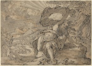 Figure féminine allégorique dans un paysage [recto], vers 1600 (dessin à la plume et à l