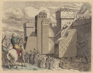 Une armée assyrienne assiégeant une ville (gravure en couleur) - German School