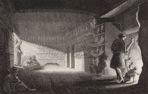 Chapelle rupestre égyptienne ancienne, Gebel el-Silsila. Illustration pour Bilder-Atlas (gravure)