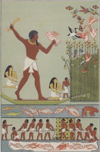 Égyptiens anciens pêchant et chassant des oiseaux