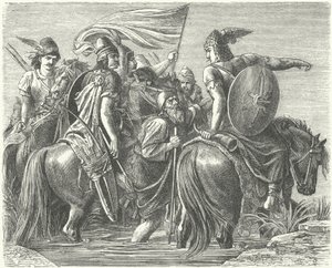 Arrivée des Hongrois dans leur nouvelle patrie (gravure) - German School