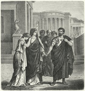 Atilius Regulus se préparant à quitter Rome pour retourner en captivité à Carthage (gravure) - German School