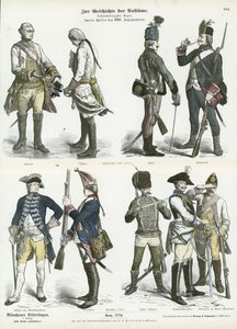 Uniformes militaires autrichiens et prussiens, seconde moitié du XVIIIe siècle - German School