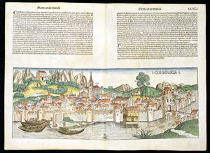 Vue aérienne de Constance, de la Chronique de Nuremberg par Hartmann Schedel (1440-1514) 1493