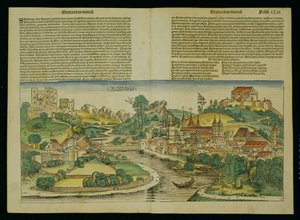Vue aérienne de Salzbourg, de la Chronique de Nuremberg par Hartmann Schedel (1440-1514) 1493