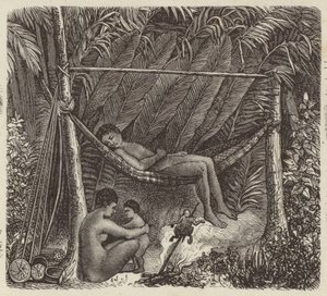 Autochtone brésilien se reposant dans un hamac (gravure) - German School