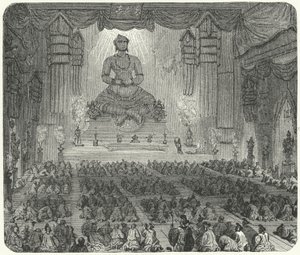 Bouddhistes adorant dans un monastère à Pékin - German School