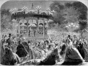 Concert au kiosque à musique des Champs-Élysées, gravure allemande v. 1861