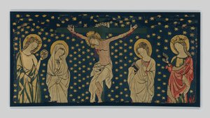 Crucifixion, réalisée à Constance, c.1325-50 (lin, laine et soie) - German School