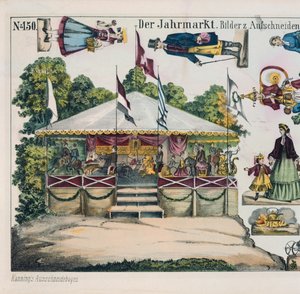 Feuille de découpage représentant un carrousel de fête foraine