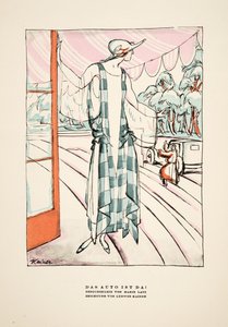 "Das Auto Ist Da !", publicité pour la robe de Marie Latz, tirée de Styl, pub.1922 (impression sur pochoir)