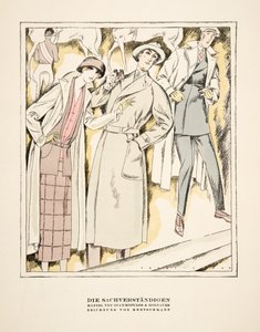 "Die Sachverständigen", publicité pour les manteaux de Stawropulos  Moldauer, tirée de Styl, publié en 1922 (impression sur pochoir).