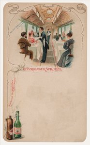 Wagon-restaurant dans un train, publicité pour l