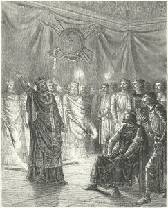 Edmond Rich, archevêque de Canterbury, menaçant le roi Henri III d