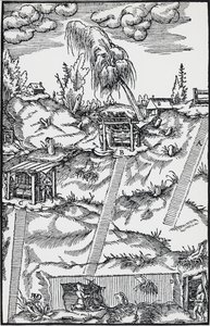 Gravure de De re metallica par Georgius Agricola - German School