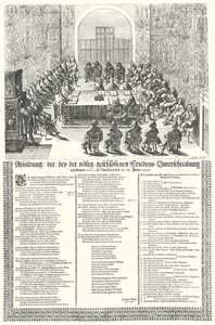 Congrès de paix européen tenu à Nuremberg en 1650 après la guerre de Trente Ans (gravure)