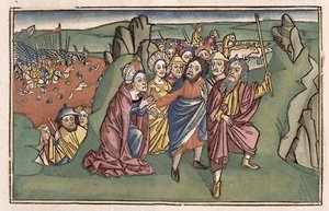Exode 14 Moïse et les Israélites traversant la mer Rouge, de la Bible de Nuremberg (Biblia Sacra Germanaica) - German School