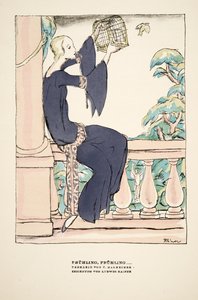 "Frühling, Frühling", publicité pour la robe de thé de V. Manheimer, tirée de Styl, pub.1922 (impression sur pochoir)