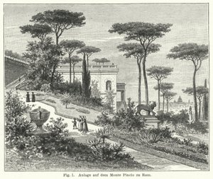 Conception de jardin : Monte Pincio, Rome, Italie (gravure)