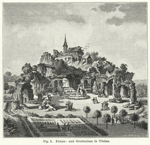 Conception de jardin : montagne de grotte dans le jardin du comte Johann von Fries, Voslau, Autriche - German School