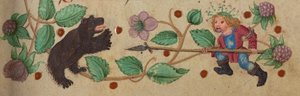 Chasseur couronné à pied transperçant un ours, c. 1475-1485