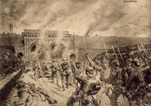 Troupes allemandes attaquant la Porte du Douai à Lille le 12 octobre 1914