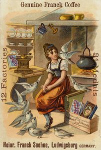 Fille avec des colombes, publicité pour le café Genuine Franck - German School