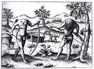 Hommes et femmes sans tête, illustration du récit de Sir Walter Raleigh sur la Guyane, publié à Nuremberg, 1599
