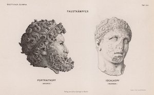 Têtes de statues de boxeurs excavées à Olympie, Grèce - German School