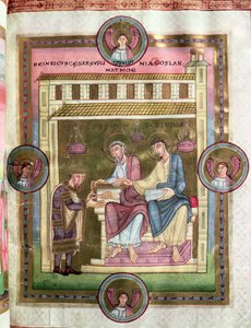 Henri III (1017-56) avec les Apôtres Simon et Jude, du Codex Caesareus Upsaliensis, c.1045