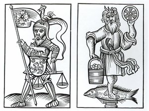 Hermensul ou Irmensul (à gauche) et Crodon (à droite) idoles des anciens Saxons, d