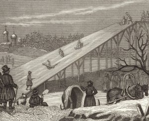 Toboggan de glace en Russie. Illustration pour Bilder-Atlas (gravure) - German School