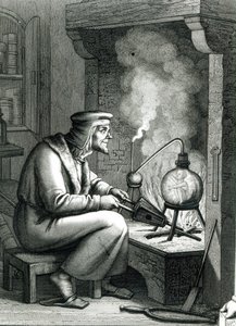 Illustration du Faust de Goethe représentant Méphistophélès créant un homoncule, 1854 - German School