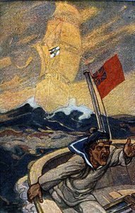 Illustration de la propagande allemande du magazine Jugend pendant la 1ère Guerre mondiale. Un marin anglais est terrorisé par l