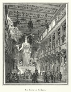 Intérieur du Parthénon, Athènes, avec la statue colossale de la déesse grecque Athéna - German School