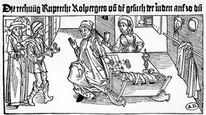 Prêteur sur gages juif avec sa famille recevant des clients, 1491 - German School