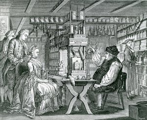 La Pharmacie Rustique, gravure de Bartolomaus Hubner (1727-1795), 1774