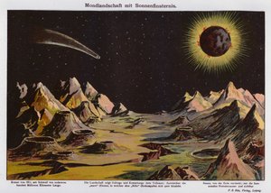Paysage lunaire, éclipse solaire et comète de 1911 (lithographie couleur) - German School