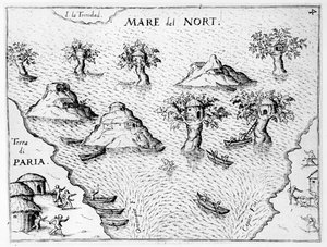 Carte de la côte de Guyane, illustration du Regni Guianae par G. Raleigh