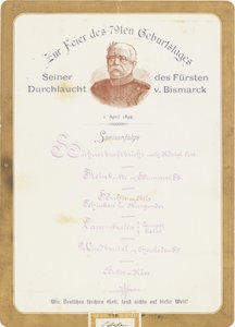 Menu à la célébration du 79e anniversaire du Prince von Bismarck le 1er avril 1894 - German School