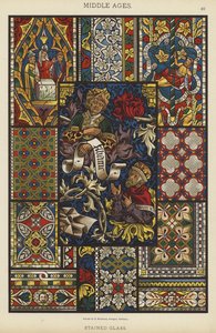 Moyen Âge, Vitrail (lithographie en couleur) - German School