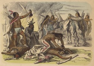 Braves amérindiens prenant les scalps de leurs ennemis - German School