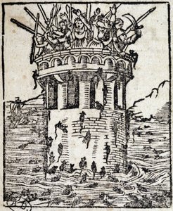 Rats attaquant une tour - gravure allemande du 16ème siècle - German School