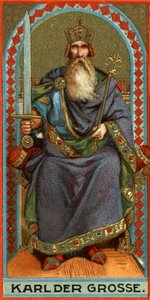 Représentation de Charlemagne (742-814), roi des Francs, des Lombards puis empereur. Chromolithographie