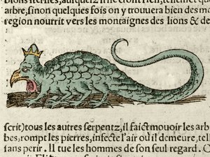 Représentation du monstre mythologique Basil. Xylographie tirée de la Cosmographie Universelle de Sébastien Munster - German School