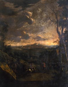 Cavalier devant une vue de Gotha et du château de Friedenstein, 1751-1800 - German School