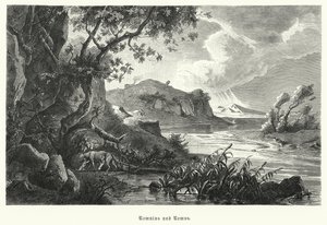 Romulus et Remus, fondateurs légendaires de Rome antique, allaités par la louve dans la nature - German School